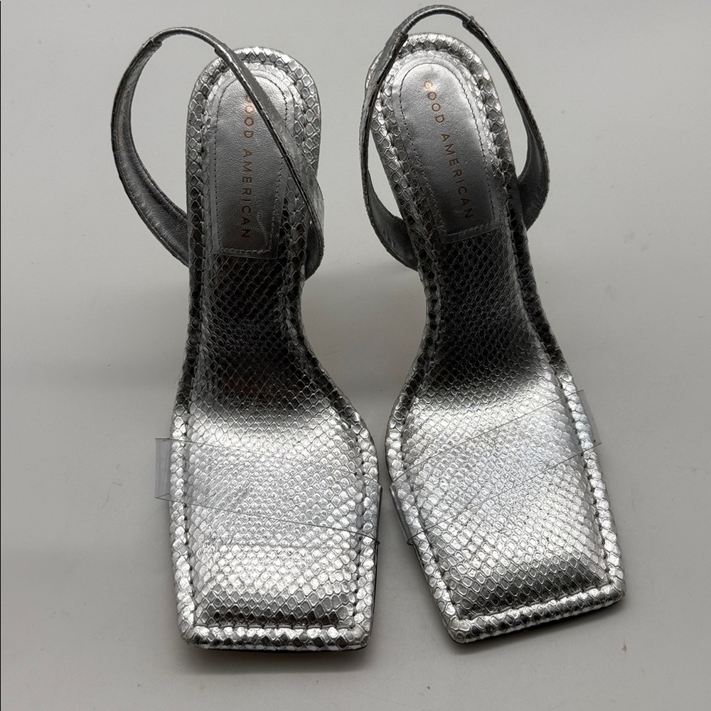 Good American Metallic Silver Slingback Heels - Picture 2 of 7